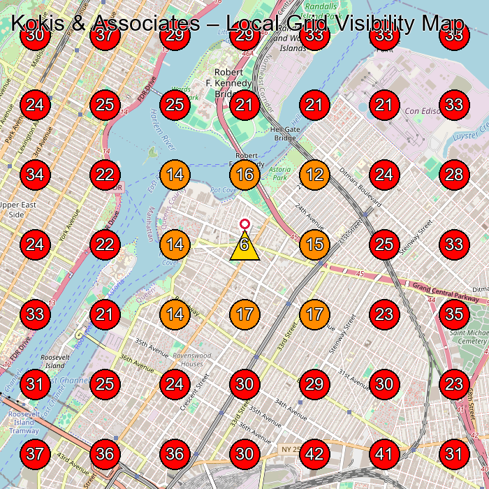 Kokis & Associates GeoGrid visibility map for Tax Attorney in New York
